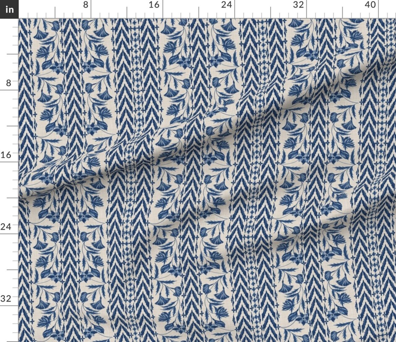 Folk Floral Stripe Medium Scale Blue Tan Chintz Flowers Custom Printed Fabric by Spoonflower Various Fabrics by the Yard or Fat Quarter